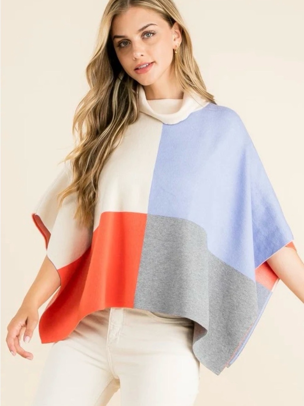 THML Color Block Turtle Neck Poncho Sweater | Size XS/S